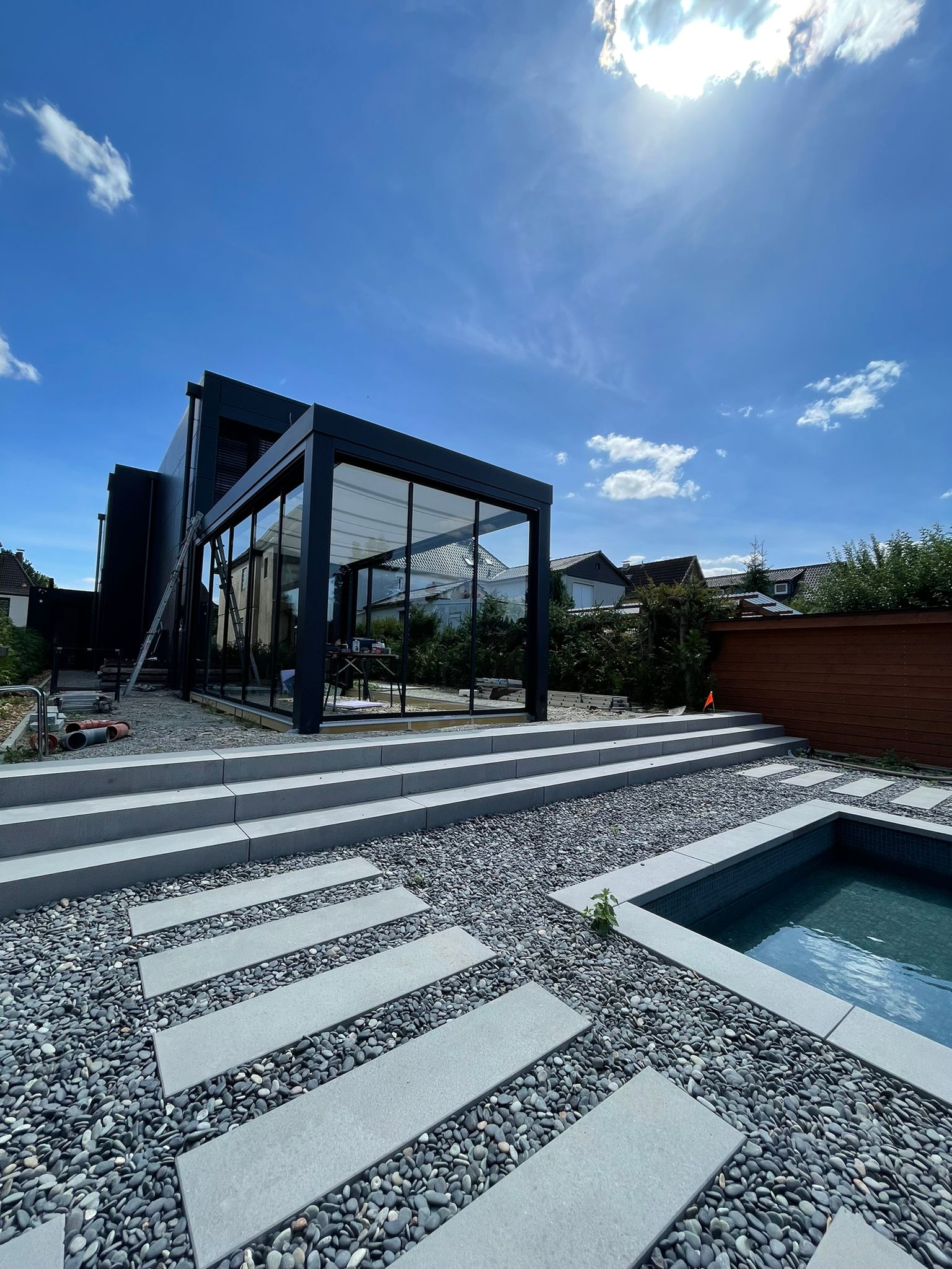 Modern show house with wooden facade
